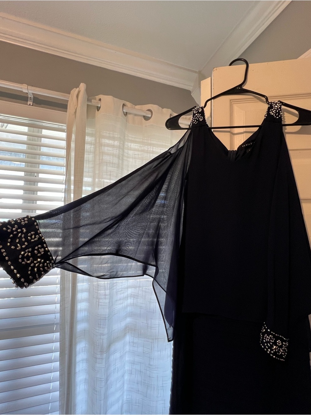 Scarlett Navy Beaded Cold-Shoulder Midi Dress - Picture 3 of 4